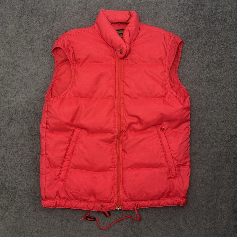 Vintage Eddie Bauer Puffer Vest Mens Small Red Goose Down Full Zip Outerwear